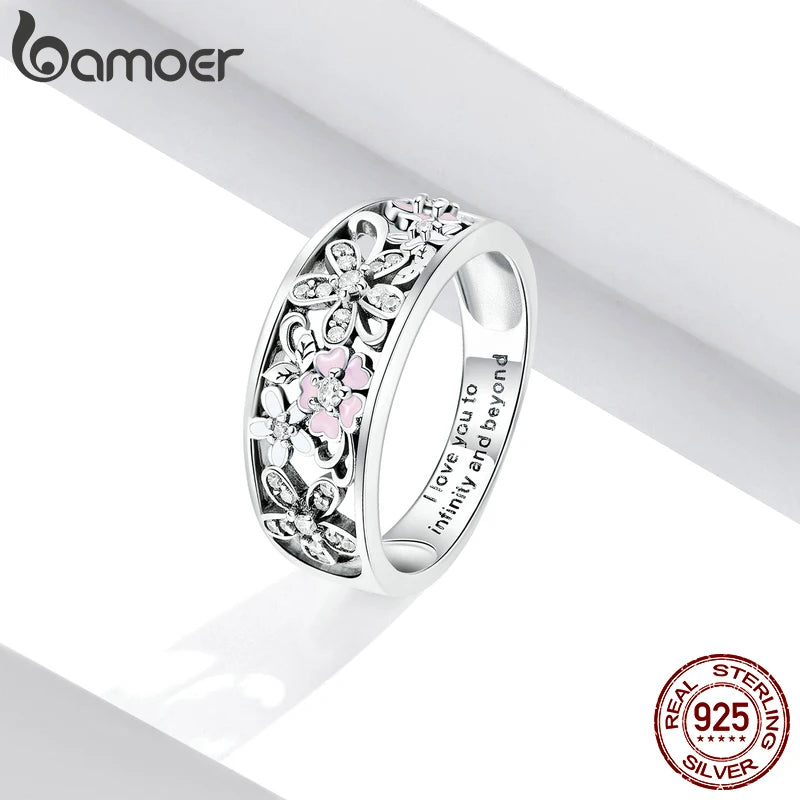 Bamoer 925 Sterling Silver Daisy Flower & Infinity Love Pave Rings for Women