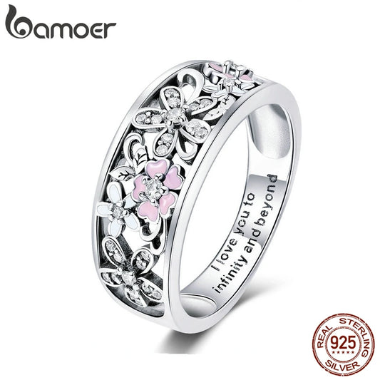 Bamoer 925 Sterling Silver Daisy Flower & Infinity Love Pave Rings for Women