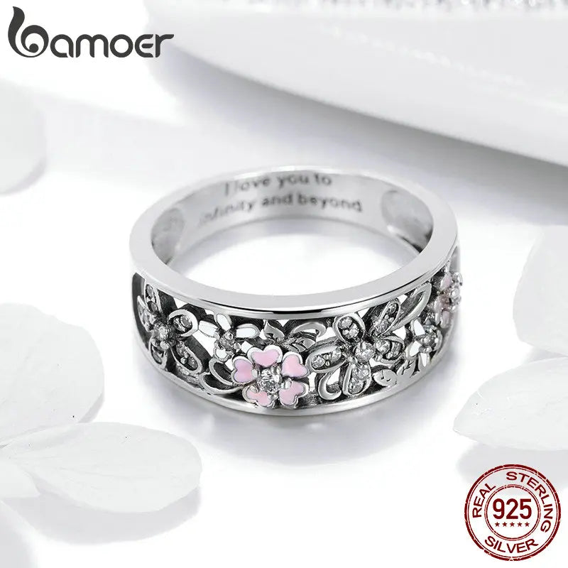 Bamoer 925 Sterling Silver Daisy Flower & Infinity Love Pave Rings for Women