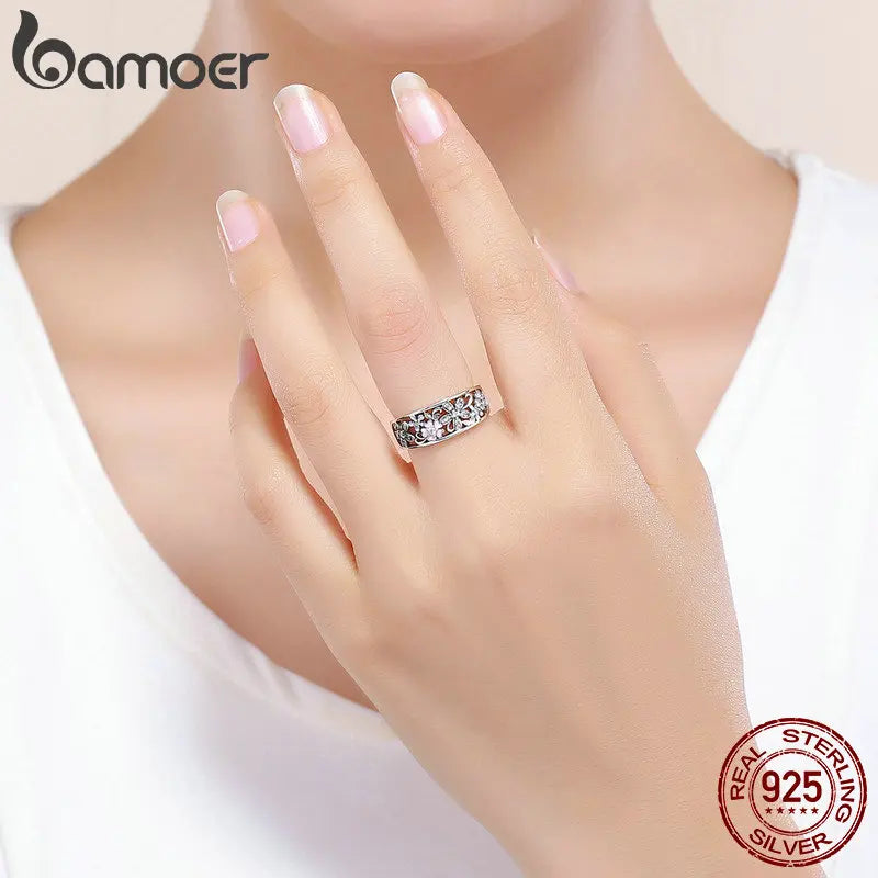 Bamoer 925 Sterling Silver Daisy Flower & Infinity Love Pave Rings for Women