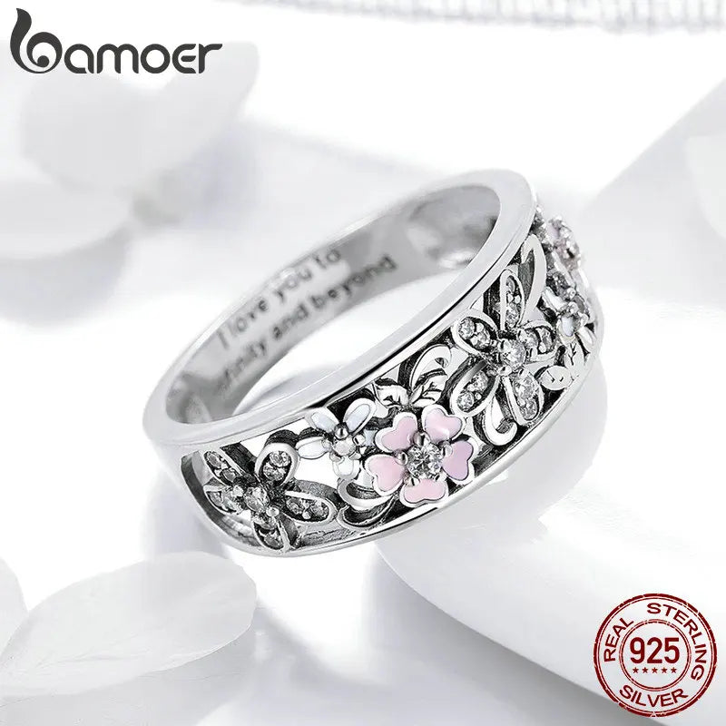 Bamoer 925 Sterling Silver Daisy Flower & Infinity Love Pave Rings for Women